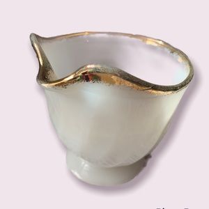 Fire King GOLDEN SHELL Milk Glass Creamer-Gold Rim
